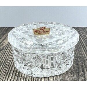 Vintage MCM Full Lead Crystal Trinket Candy Jewelry Box Dish Jar Lid Nachtmanns